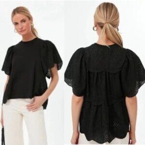 Pomander Place by Tuckernuck Black Eyelet Emi Tee Size L Short Sleeve T-Shirt